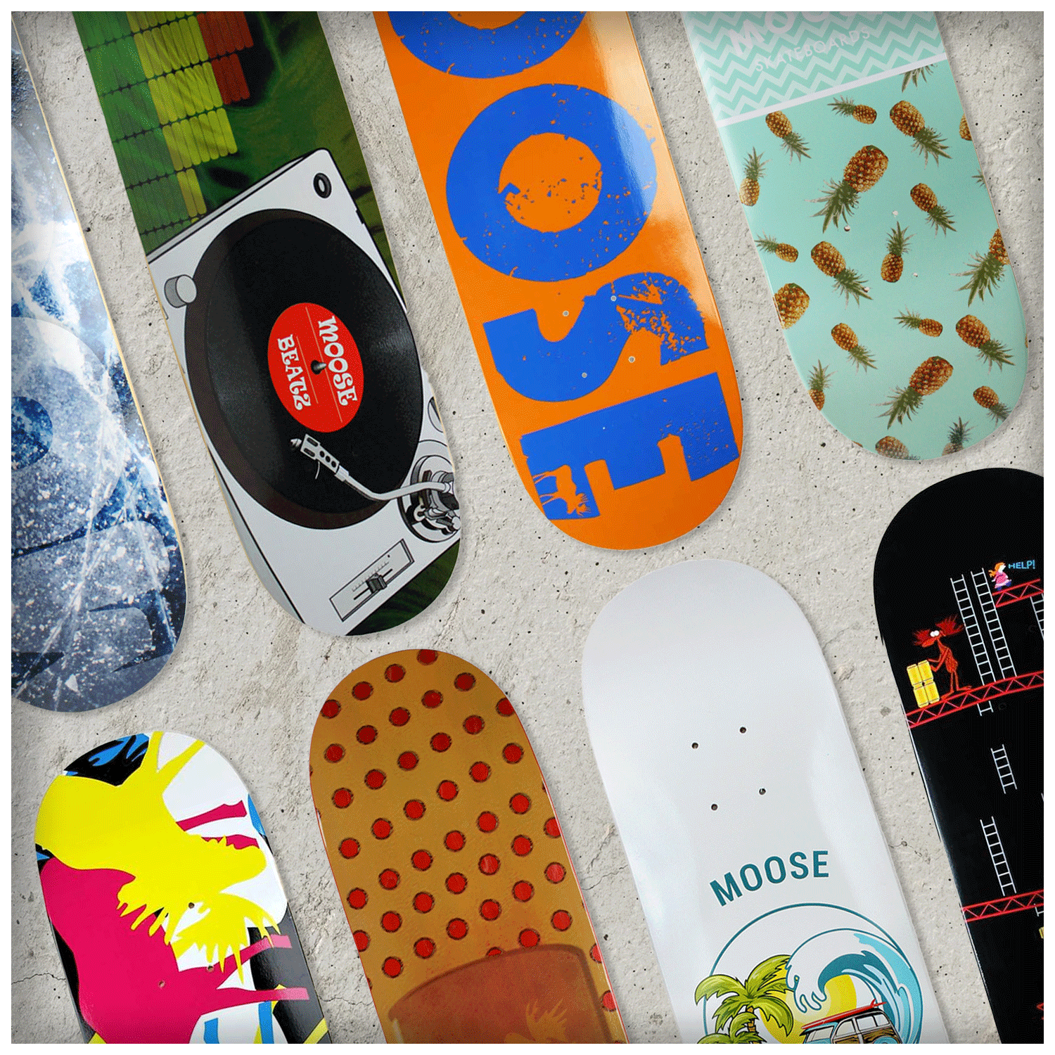 Blank and Graphic Skateboards from Moose Skateboards